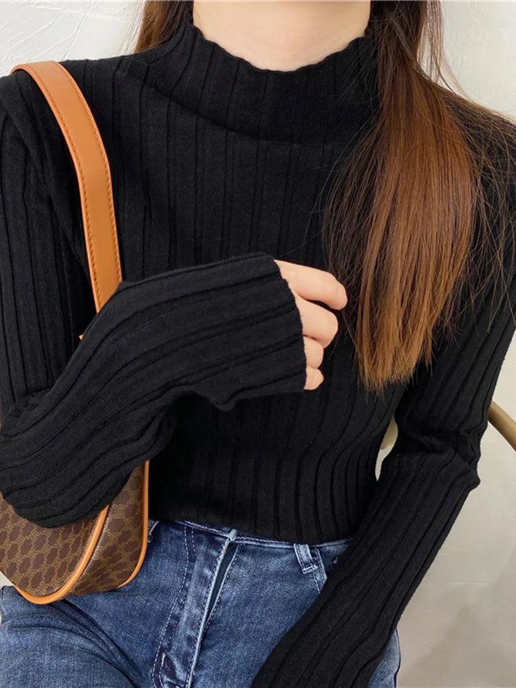 Winter Knitted Ribbed Turtleneck Sweater