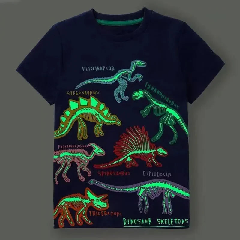 Boys Dinosaurs Print T-Shirt Children Glow In The Dark