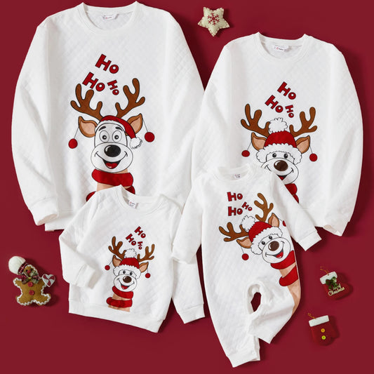 Christmas Family Matching Reindeer Print Long-sleeve Tops