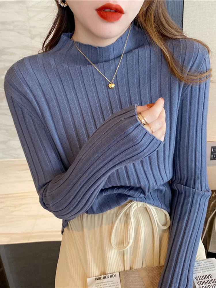 Winter Knitted Ribbed Turtleneck Sweater