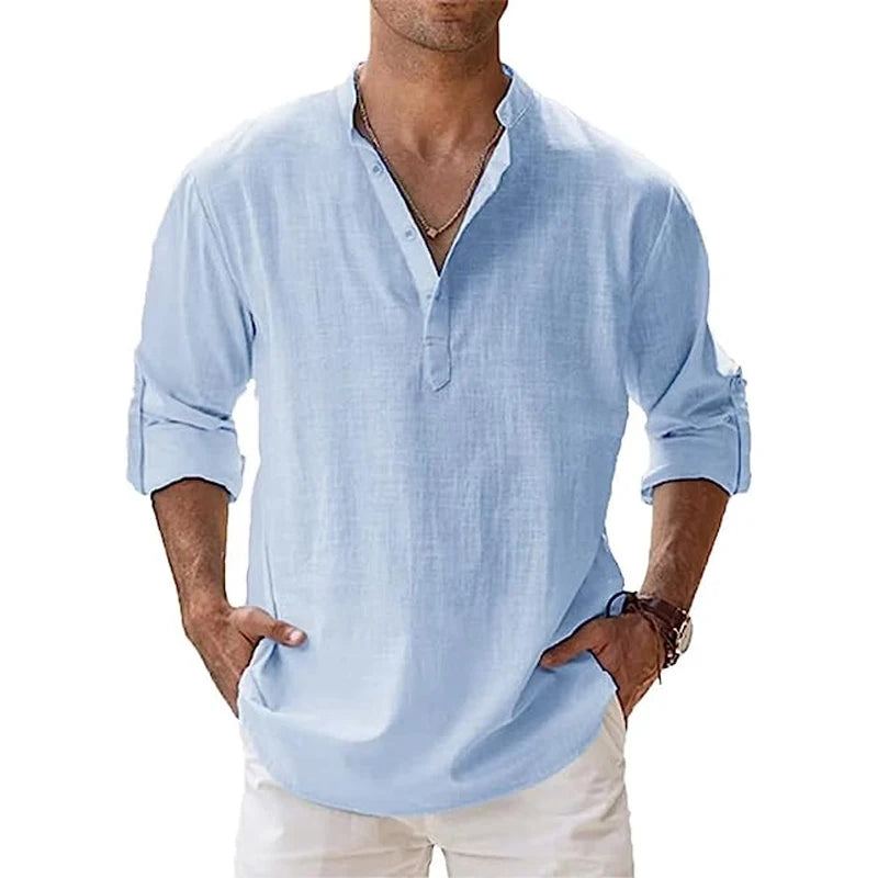 Men's Cotton long sleeve linen shirt