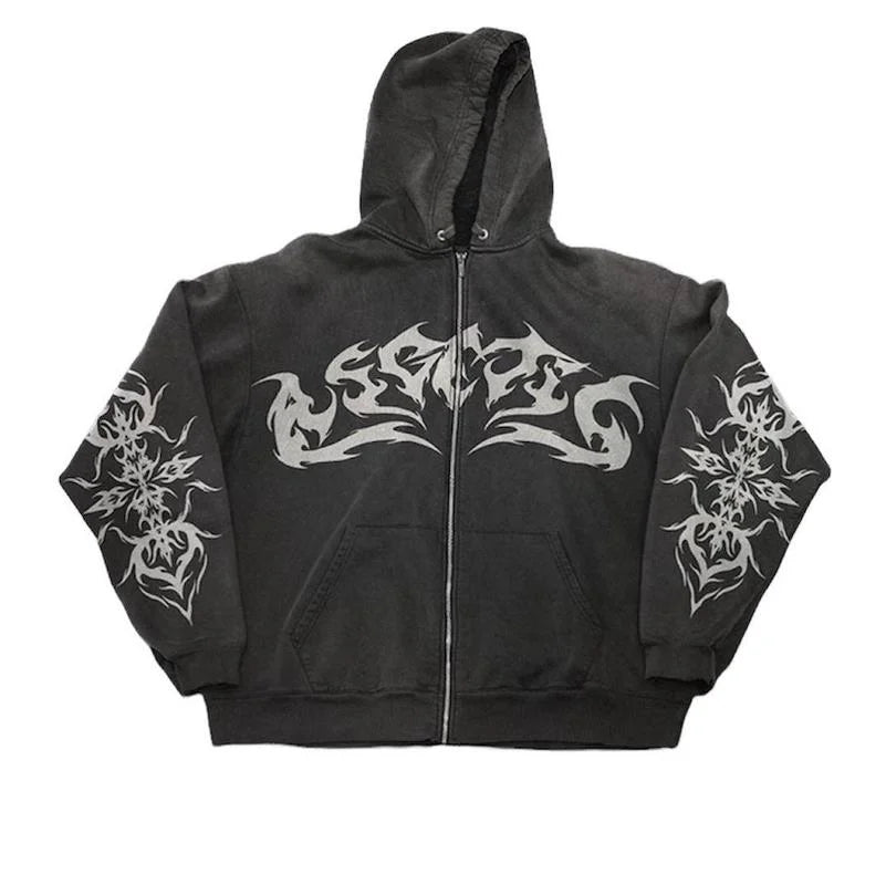 Flame Print Gothic Oversized Hoodie