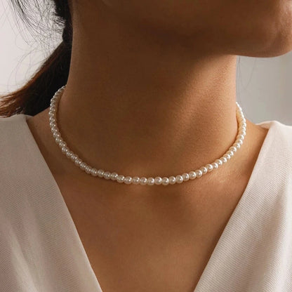 Layered Pearl Pendant Choker Necklace