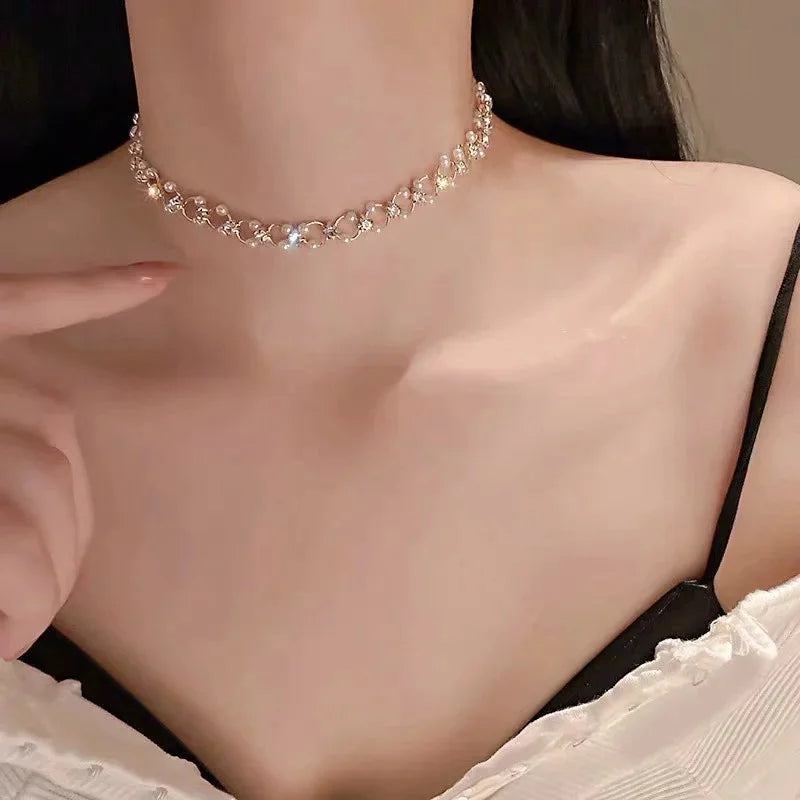 Glam Pearl Goth Choker Necklace