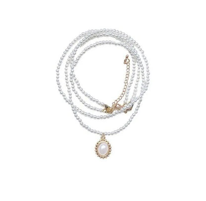 Layered Pearl Pendant Choker Necklace