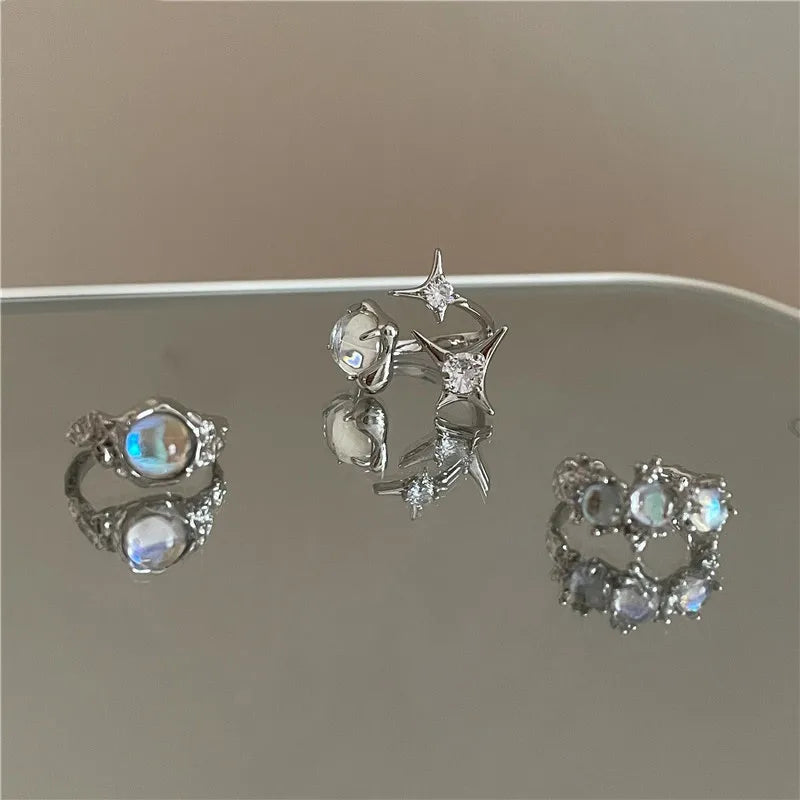 Celestial Moonstone Open Rings Set