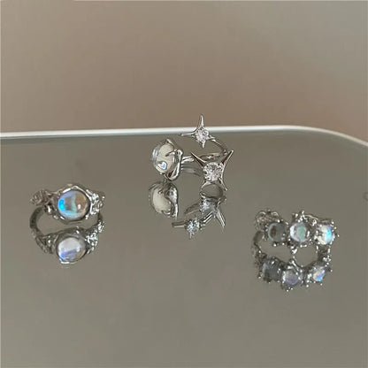 Celestial Moonstone Open Rings Set