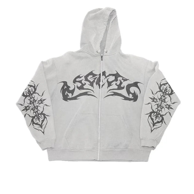 Flame Print Gothic Oversized Hoodie