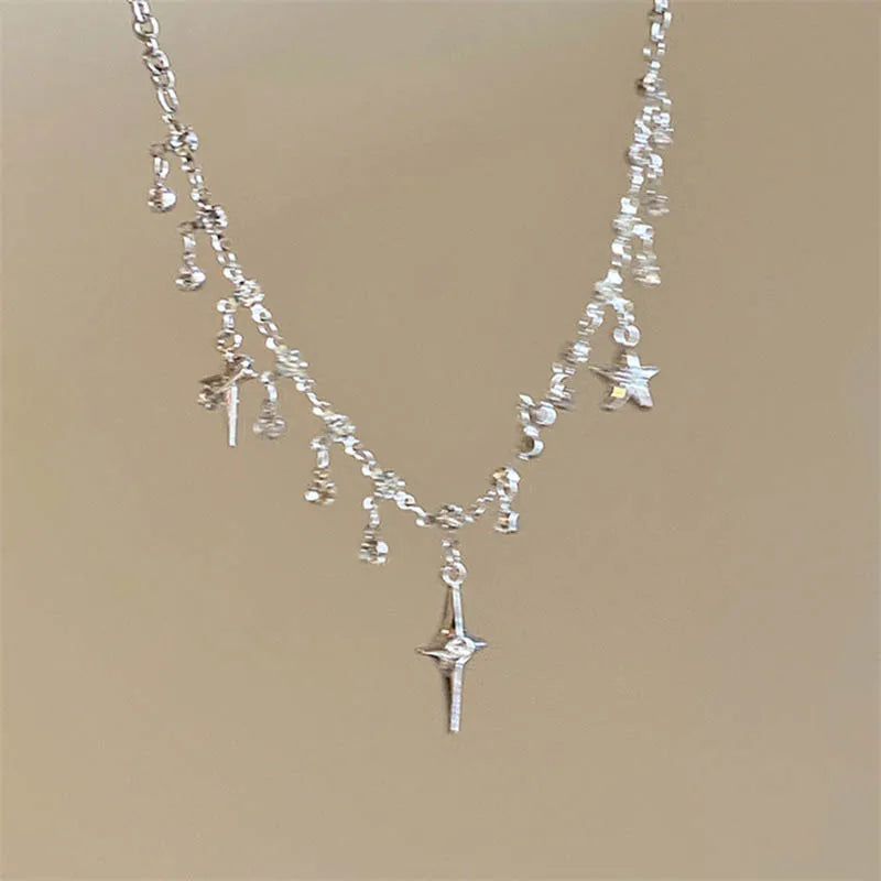 Chic Crystal Cross Necklace Tassel