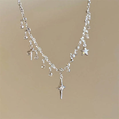 Chic Crystal Cross Necklace Tassel