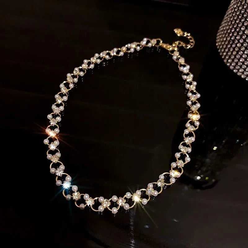 Glam Pearl Goth Choker Necklace