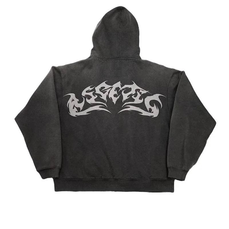 Flame Print Gothic Oversized Hoodie