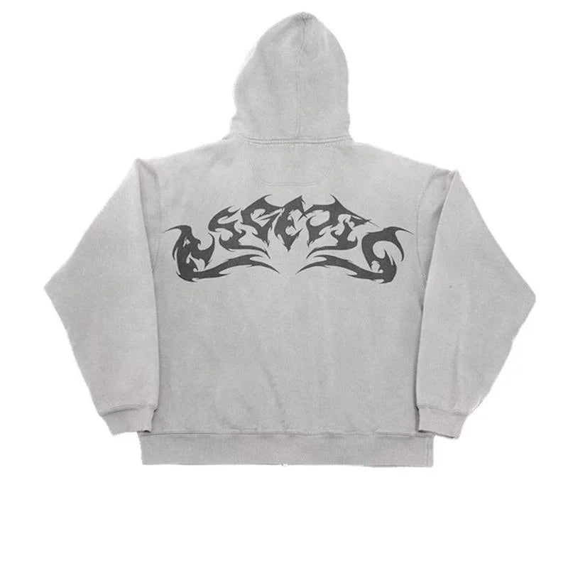 Flame Print Gothic Oversized Hoodie