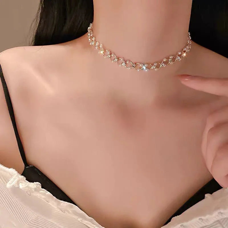 Glam Pearl Goth Choker Necklace